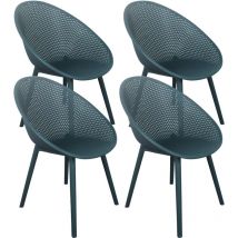 Lot de 4 chaises de terrasse en plastique bleu canard