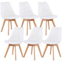 Eggree - Lot de 6 Chaises design contemporain nordique scandinave - pieds en bois de hêtre massif - Blanc