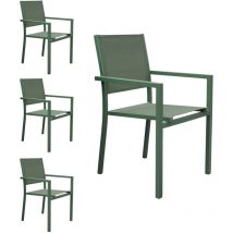 Lot de 4 chaises en aluminium vert sauge - textilène vert sauge
