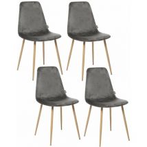 Toilinux - Lot de 4 Chaises en polyester effet velours et pieds en fer
