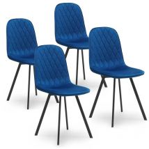 Deco In Paris - ambre - Lot de 4 chaises en tissu velours bleu ambre