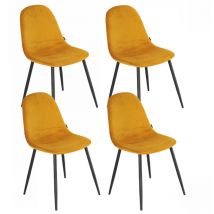 Meubletmoi - Lot de 4 chaises en tissu velours jaune avec pieds métal noir – biba 2