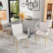 Lot de 6 Chaises en velours - avec pieds en métal doré - Beige