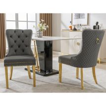 Modernluxe - Lot de 2 chaises en velours avec pieds métallique - Gris
