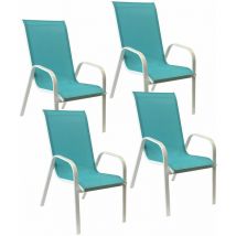 Happy Garden - Lot de 4 chaises marbella en textilène bleu - aluminium blanc