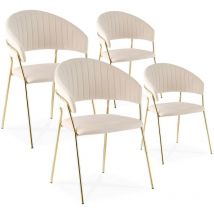 Intensedeco - Lot de 4 chaises Margaux velours beige pieds or