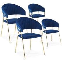 Intensedeco - Lot de 4 chaises Margaux velours bleu pieds or