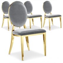 Lot de 4 chaises médaillon Sofia Pieds Or Velours Gris
