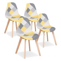 Wokaka - Lot de 4 Chaises Patchwork - Chaises de salle à manger - pieds en hêtre(Jaune)