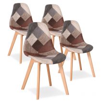 Wokaka - Lot de 4 Chaises Patchwork - Chaises de salle à manger - pieds en hêtre(brun)