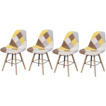 Hobag - Lot de 4 chaises - patchwork jaune - Scandinave - Pieds bois