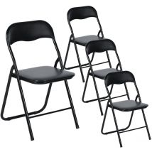 Lot de 4 Chaises Pliantes Noires en Coussin de siège en pu et pieds en métal Style Industriel
