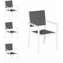 Happy Garden - Lot de 4 chaises rembourrées en aluminium blanc - textilène gris