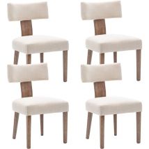 Wahson Office Chairs - Lot de 4 Chaises Salle à Manger Chaise Cuisine en Lin Chaise Salon avec Pieds en Bois Massif Chaise Bois pour Cuisine, Beige