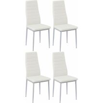 Lot de 4 Chaises Salle à Manger, Blanc, Pieds en Métal