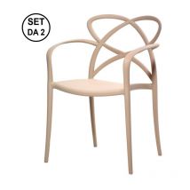 Fashion Commerce - Lot de 2 chaises tressées en polypropylène taupe avec accoudoirs