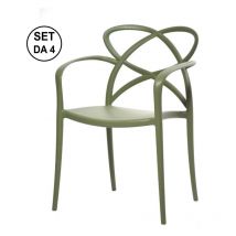 Fashion Commerce - Lot de 4 chaises tressées en polypropylène vert avec accoudoirs