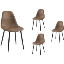Loungitude - Lot de 4 chaises vintage key en tissu - Marron