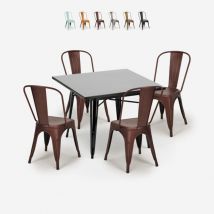 Ensemble 4 chaises vintage industriel style table noire 80x80cm cuisine restaurant state black - Bronze