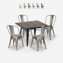 Ensemble 4 chaises style vintage table à manger 80x80cm bois métal burton black - Silver