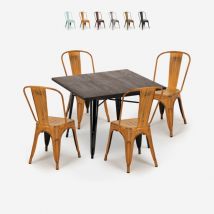 Ensemble 4 chaises style vintage table à manger 80x80cm bois métal burton black - Orange