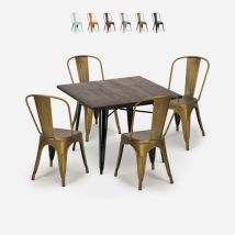 Ensemble 4 chaises style vintage table à manger 80x80cm bois métal burton black - Gold