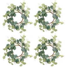 Lot de 4 couronnes de bougies, anneaux de bougies, petites couronnes d'eucalyptus, anneaux de bougies, couronnes