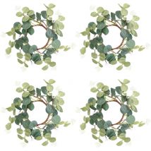 Lot de 4 couronnes de bougies artificielles en forme d'anneaux de bougies en forme de mini couronnes de verdure pour Noël, mariage, maison