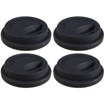 Lot de 4 couvercles de tasse à café en silicone réutilisables, couvercles de tasse de voyage anti-poussière (noir)