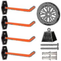 Lot de 4 crochets de garage robustes pour montage mural, système de rangement de pneus avec revêtement antidérapant, pour suspendre des outils lourds