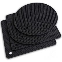 Lot de 4 Dessous de Plat en Silicone - Noir -