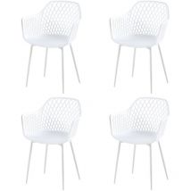 Lot de 4 Fauteuil Chaises Blanc Plastique Scandinave Chaise de Salle à manger- Idéales pour Terrasse, Jardin et Extérieur