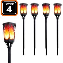 Lot de 4 flames solaire détecteur crepusculaire pcs led 35 lumens