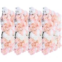 Lot de 4 Fleurs artificielles murales Rose murale Décor Fleur de mariage Fond photographique de mariage Champagne Blanc 40 x 60 cm