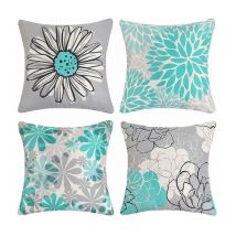 Lot de 4 Housse de Coussin d'extérieur, imperméable Housse de Coussin Housse Coussin en Lin en Tournesol pour Patio Jardin Salon Chambre