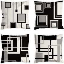 Lntyq Lot de 4 housses de coussin noires et blanches 45 x 45 cm, motif géométrique moderne, taie d'oreiller carrée en peluche douce, décoration