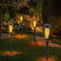 Etc-shop - Lot de 4 torches solaires led effet feu jardin décoration extérieure lumières patio plug lampes noir