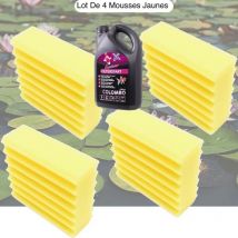 Lot De 4 Mousses De Filtration Jaunes, + bactéries 1000ml De Remplacement Jaune Pour Bassins - Jaune