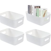 4 paniers de rangement en plastique blanc, qui peuvent être utilisés pour le rangement des cosmétiques, l'organisation de divers articles et le