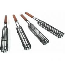Tonchean Ustensile de barbecue,Lot de 4 paniers à brochettes anti-adhésifs pour barbecue avec poignée en bois résistante à la chaleur pour légumes,
