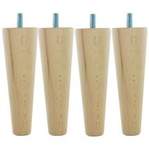 Lot de 4 Pieds de lit fuseaux Ø6 H.15cm Hêtre brut avec tige filetée Ø8