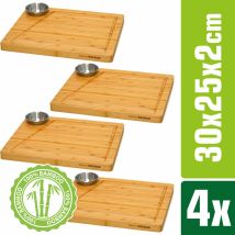 Dunedesign - Lot De 4 - Planche De Service Bambou Et Bol À Sauce - Assiette À Steak En Bois
