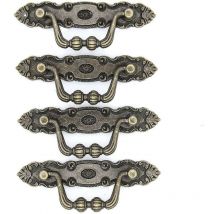 Lot de 4 poignées de tirage de style vintage en laiton antique – Poignées tombantes pour commodes, armoires de commode, longueur 11 cm et hauteur 3,8