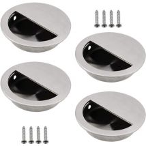 Lot de 4 Poignées Encastrables en Acier Inoxydable Argenté Poignée de Porte Coulissante Ronde Ø50mm avec un Trou Demi-Circulaire de 40 x 20mm Facile