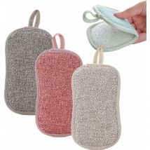 Lot de 4 Éponges Microfibres Lavables et Réutilisables-Double Face Grattante Brosse -Menage Cuisine Salle De Bain (4) Lefou