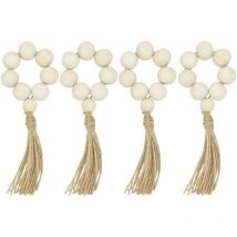 Lot de 4 ronds de serviette en perles de bois naturel pour décoration de table de mariage