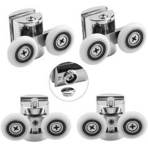 Lot de 4 Roulettes Doubles - pour Porte de Douche Coulissante, à 2 Roues de 23 mm de Diamètre en Alliage de Zinc Salle de Bain