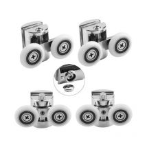 Lot de 4 Roulettes Doubles - pour Porte de Douche Coulissante, À 2 Roues de 23 mm de Diamètre en Alliage de Zinc Salle de Bain