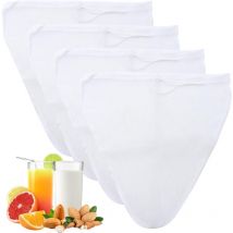 Lot de 4 sachets filtrants en coton alimentaire, 30 x 30 cm, blanc, nylon, sachets filtrants pour jus de légumes et de fruits, café, lait d'avoine,