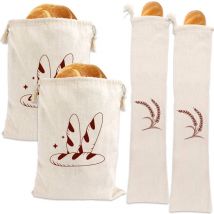 Ensoleille - Lot de 4 sacs à pain en lin pour pain maison, non blanchis, réutilisables, sacs à baguette de boulangerie